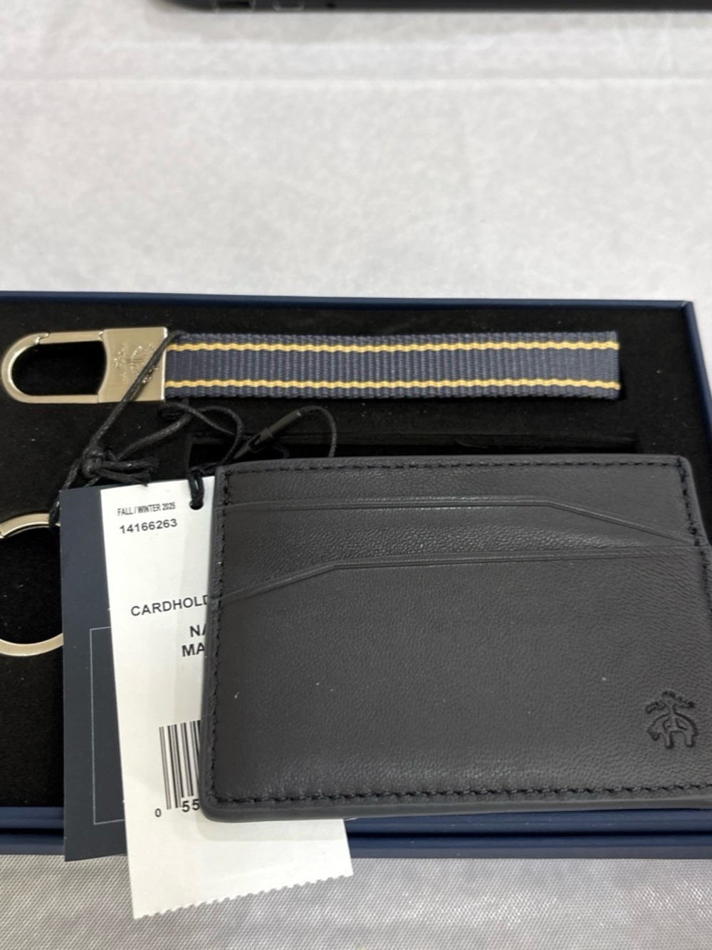 Brooks Brothers Black Leather Cardholder with Striped Key Strap